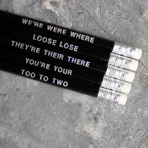 Grammar Pencils With A Point - Box of 5 Black Silver Foiled Pencils With A Message