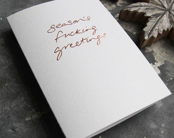 Felices fiestas: tarjeta navideña de lujo estampada a mano, tarjeta festiva