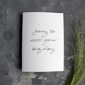 Sorry dat je grote dag missen-bruiloft spijt, sympathie, vergeving, vriendschap, liefde, denken van je, spijt Rose Gold folie kaart
