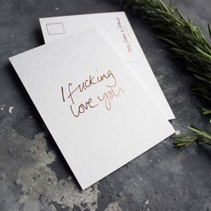 Cartão Postal Eu Te Amo - Rude, Engraçado, Dia dos Namorados, Aniversário, Aniversário, Amizade em Folha de Ouro Rosa