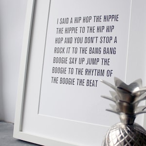 Rapper&#39;s Delight - Sugarhill Gang - Black and White Typographic Unframed Hip Hop Lyric Digital Print