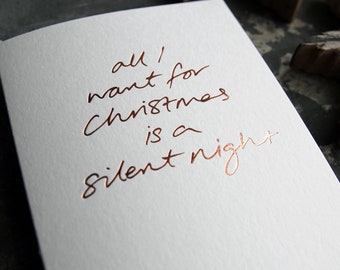 Todo lo que quiero para Navidad es una noche de paz: tarjeta navideña de lujo estampada a mano