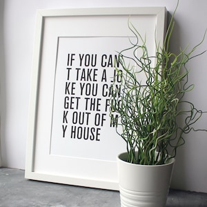 If You Can&#39;t Take A Joke  - A4 Black and White Typographic Unframed Digital Print
