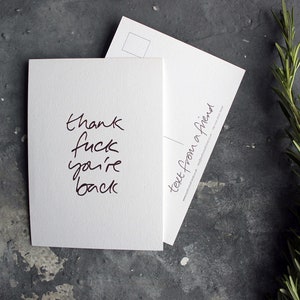 Cartão Postal Thank Fuck You're Back - Parabéns, Saudades, Novo Emprego, Nova Casa Rose Gold Foil