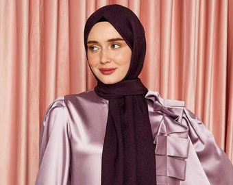 Pañuelo hijab liso de lujo: elegante chal de brocado brillante (200 cm x 90 cm)