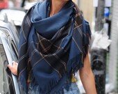 Aegean Blue Oversized Blanket Scarf Shawl Wrap Square Checked Scarf Gift for Women Plaid Scarf Tartan Scarf Women Accessories Gift for Her