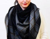 Black Oversized Scarf Blanket Scarf Shawl Wrap Square Checked Scarf Gift for Women Plaid Scarf Tartan Scarf Gift for Women Women Accessories