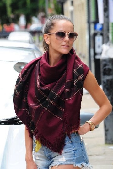 Burgundy Oversized Shawl Blanket Scarf Wrap Bridesmaid Scarf Check