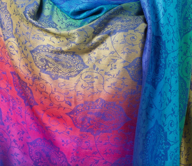 Rainbow Scarf I Bright Colourful Pashmina Shawl I Multicolour Paisley Peacock Feather Scarf I Women Gift Ideas I UK Seller Paisley