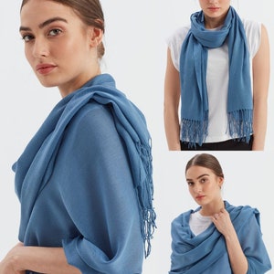 Lightweight Luxury Ivory Pashmina Shawl Bridesmaids Gift Pashmina Scarf Seasonal Wrap Gift for Women Pashminas UK Seller Denim Blue