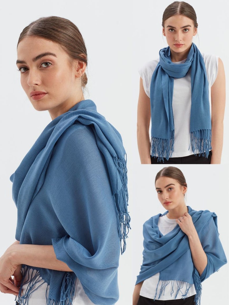 Lightweight Luxury Ivory Pashmina Shawl Bridesmaids Gift Pashmina Scarf Seasonal Wrap Gift for Women Pashminas UK Seller Denim Blue