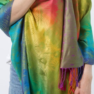 Rainbow Scarf I Bright Colourful Pashmina Shawl I Multicolour Paisley Peacock Feather Scarf I Women Gift Ideas I UK Seller Peacock Feather