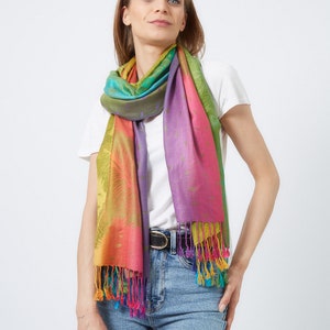 Rainbow Scarf I Bright Colourful Pashmina Shawl I Multicolour Paisley Peacock Feather Scarf I Women Gift Ideas I UK Seller image 3