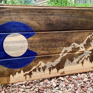 Colorado Art, Mountain Wall Art, Colorado Flag, Colorado Mountains, Rocky Mountains, Gift for Hiker, Cabin Decor, Rustic Decor -(Blue C)