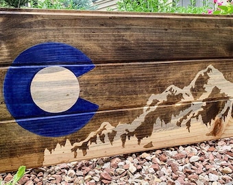 Colorado Art, Mountain Wall Art, Colorado Flag, Colorado Mountains, Rocky Mountains, Gift for Hiker, Cabin Decor, Rustic Decor -(Blue C)