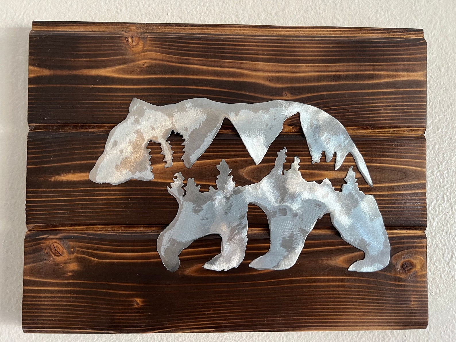 Metal Art Bear Art Bear and Forest Design Metal Bear Etsy