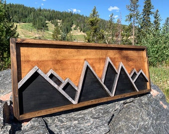 Mountain Wall Art, Cabin Decor, Mountain Lover, Rustic Mountain Wall Decor, Geometric Mountains, Reclaimed Wood Art
