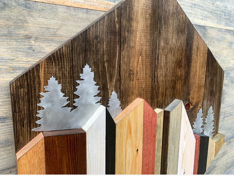 Wood Mountain Wall Art Rustic Mountain Tops Metal Art Etsy