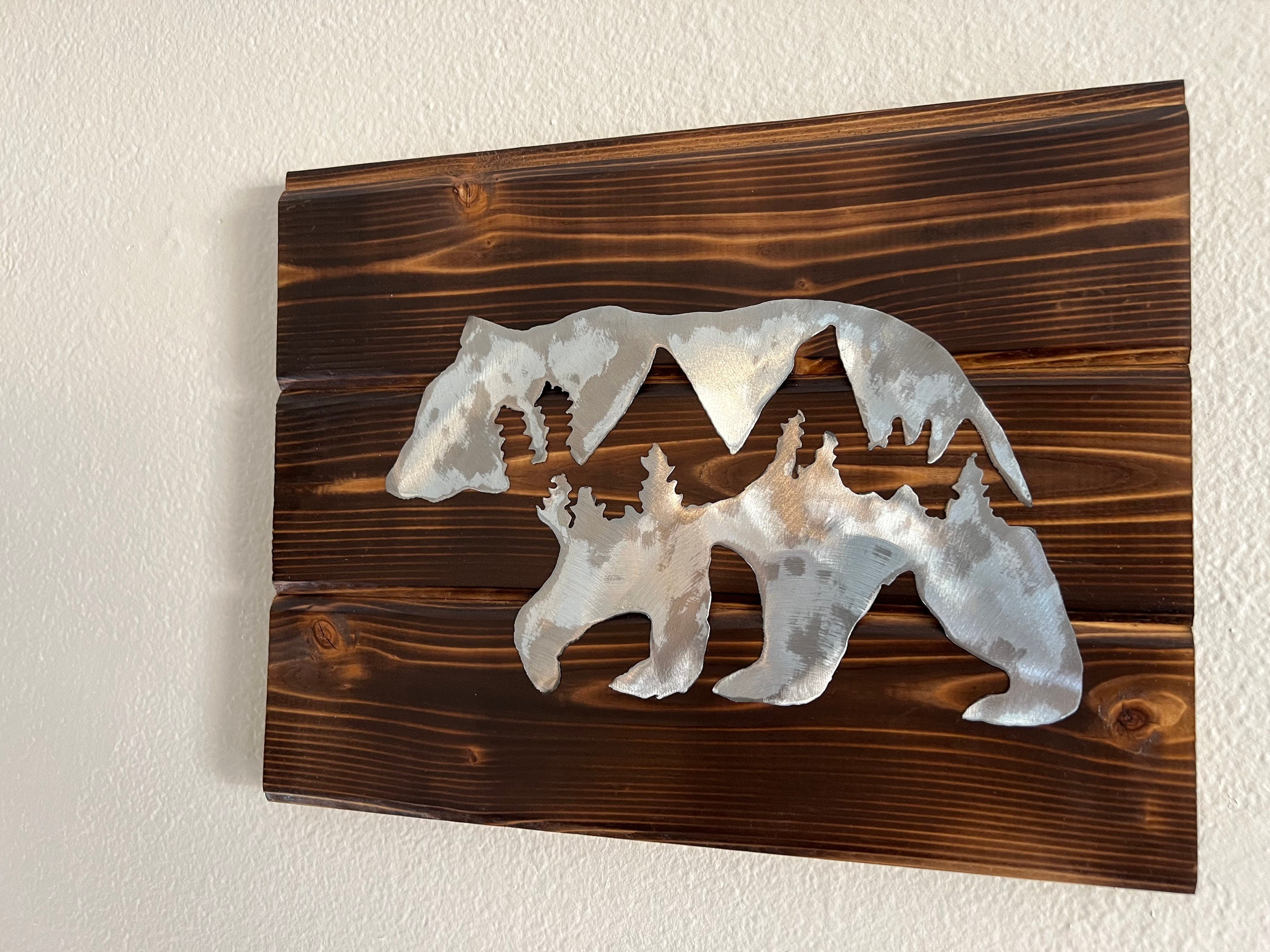 Metal Art Bear Art Bear and Forest Design Metal Bear Etsy