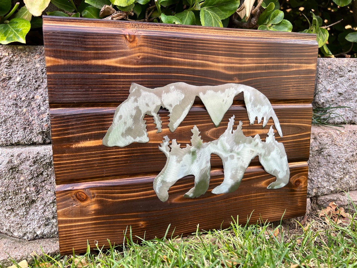 Metal Art Bear Art Bear and Forest Design Metal Bear Etsy