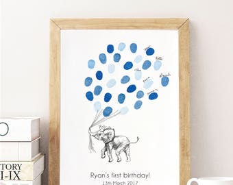 A4 taille ELEPHANT ballon d’empreintes digitales personnalisé Livre d’or + 2 tampons encreurs Anniversaire, Jour de nommage, Impression de pépinière, Livraison GRATUITE Aust Wide