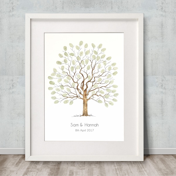 A3 Fingerprint Tree wedding Guest Book  "Elegant Tree - Water Colour" + 2 free Ink Pads. Personalised with your details. FREE delivery Aust.