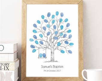 Livre d’or Fingerprint Tree de taille A4 « Elegant Tree + Swing » avec 2 tampons encreurs.  Personnalisé avec des noms et des dates. Livraison GRATUITE Aust.