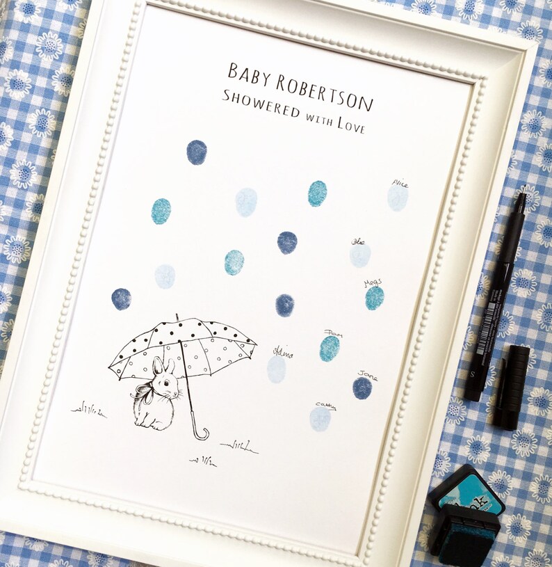 Baby Shower Fingerprint Balloons Guest Book. Bunny 2 Ink Pads. A4 Size ...