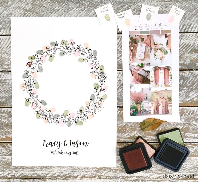 A3 Size WEDDING Guest Book. Round Wreath 2 Ink Pads Etsy