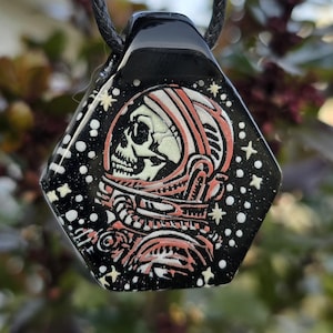 Glass Astronaut Fused Glass Pendant: Glow in the Dark Space Goth Necklace