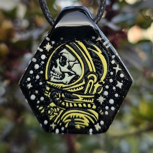 Glass Astronaut Fused Glass Pendant: Glow in the Dark Space Goth Necklace