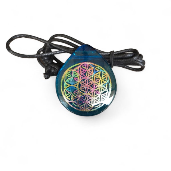 3 Layer Flower of Life Sacred Geometry Dichroic Fused Glass Art Pendant Necklace Goth Wiccan Witch Occult Aesthetic Divine Amulet