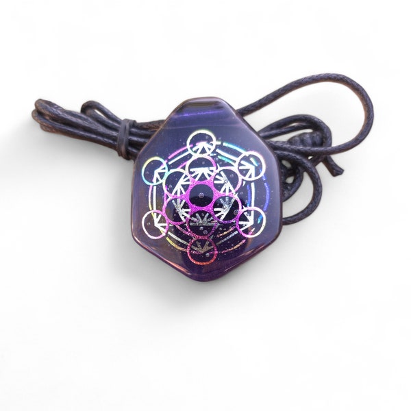 Sacred Geometry Metatron Dichroic Fused Glass Art Pendant Necklace Goth Wiccan Witch Occult Aesthetic Divine Amulet