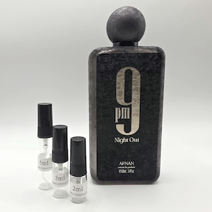 Decantado de fragancia Afnan 9PM Night Out – Extracto de ámbar dulce y especiado (2 ml, 3 ml, 5 ml) imagen 1