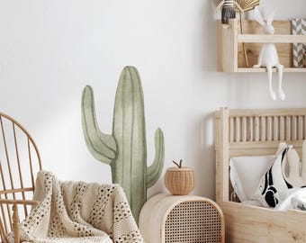 Watercolor Cactus Wall Decal, Prehistoric Dinosaur Fauna Room Decor, Kids Nursery Wall Art, Desert Wall Sticker, Peel and Stick
