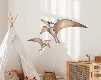 Mother & Baby Pterodactyl Wall Decal Set | Watercolor Dinosaur Nursery Decor | Prehistoric Dino Wall Stickers for Kids Room