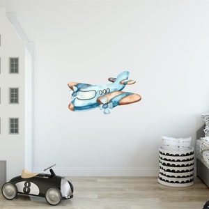 Watercolor Airplane #1 Wall Decal Air Transportation Wall Sticker Removable Fabric Vinyl for Boys Playroom Nursery Room Decor