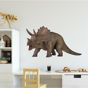 Triceratops Dinosaur Wall Decal Sticker Vinyl Jurassic Decals Prehistoric 3 Horn Dino Peel and Stick Removable Boys Bedroom Decor