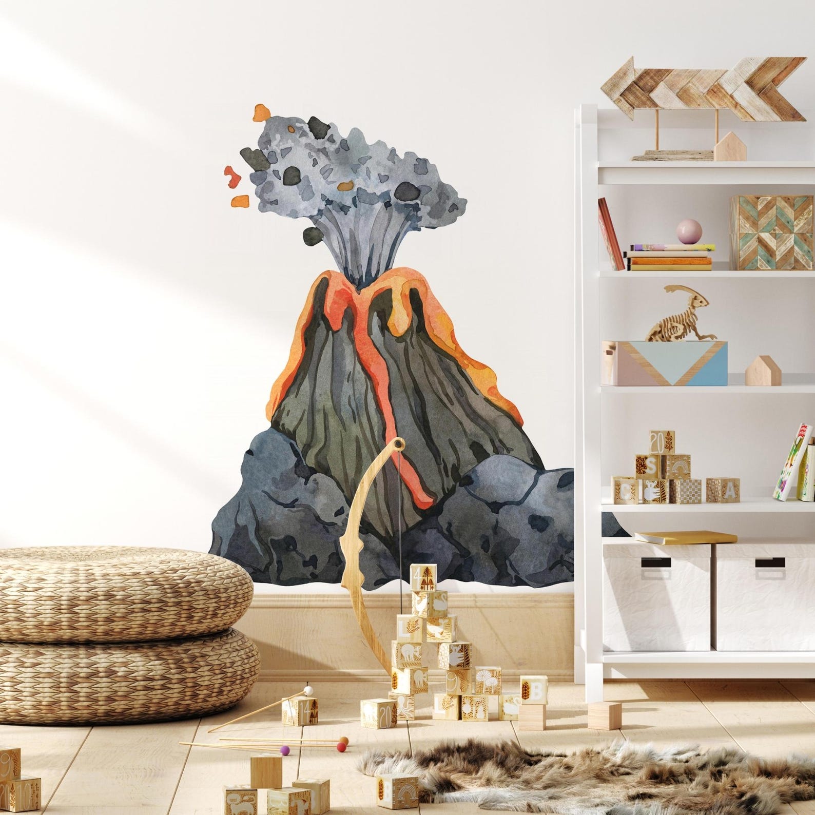 Volcano Wall Decal, Watercolor Volcano Fabric Wall Sticker for Kids ...