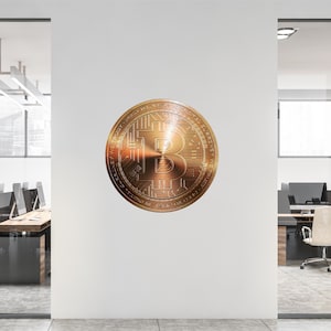 BITCOIN Wall Decal, Bronze Bitcoin Removable Vinyl Wall Sticker, Cryptocurrency Crypto Bitcoin Money Logo for Office Room Decor
