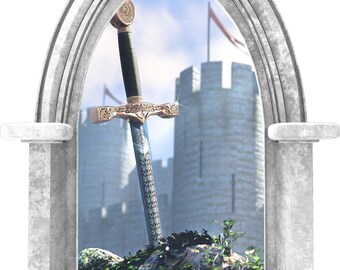 Castle Scape Sword In The Stone Medieval 3D Window Wall