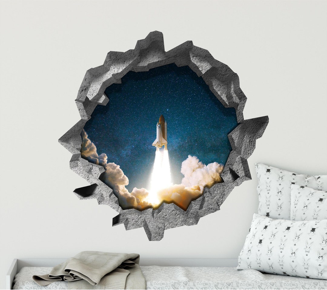 3D Hole in the Wall Decal - Space Shuttle Launch - Space Ship Galaxy ...