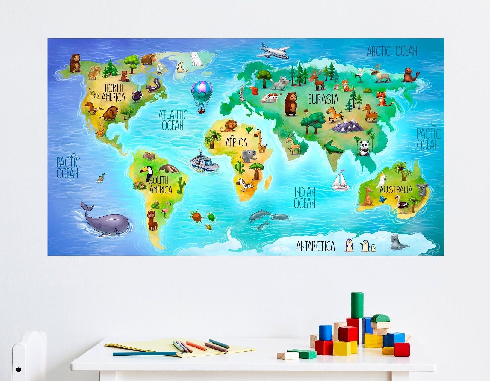 Animal World Map Wall Decal: Peel & Stick Kids Nursery Decor - Etsy