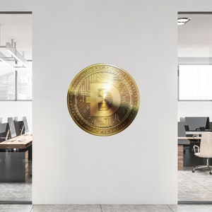 DOGECOIN Wall Decal, Gold Dogecoin Wall Sticker, Cryptocurrency Crypto Doge Meme Bitcoin Money Logo for Office Room Decor