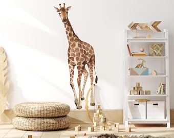 Watercolor Giraffe Wall Decal, Safari Animals Wall Art for Kids Room, Boys Bedroom, Giraffe Wall Sticker, Boys African Nursery Room Decor