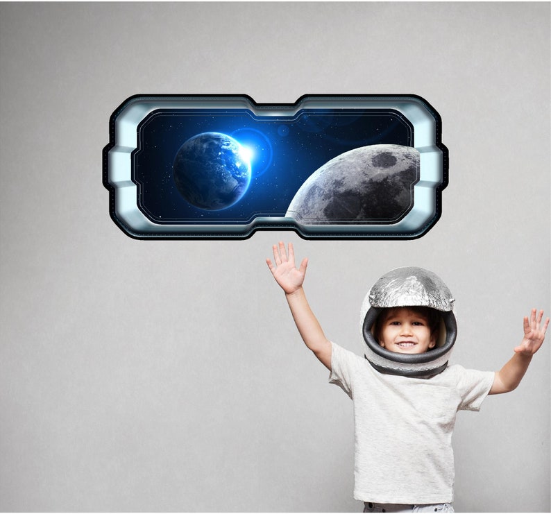 SpaceScape Earth /& Moon 1 Wall Sticker Decal Graphic Instant Star Ship Space Ship Window View Art Mural Kids Game Room Man Cave Basement