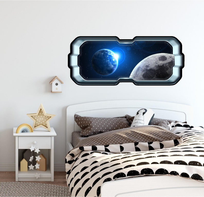 SpaceScape Earth /& Moon 1 Wall Sticker Decal Graphic Instant Star Ship Space Ship Window View Art Mural Kids Game Room Man Cave Basement