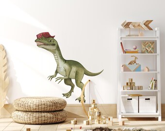 Dilophosaurus Wall Decal, Dinosaur Wall Art for Kids Room, Boys Bedroom, Theropod Dino Wall Sticker, Boys Jurassic Nursery Room Decor