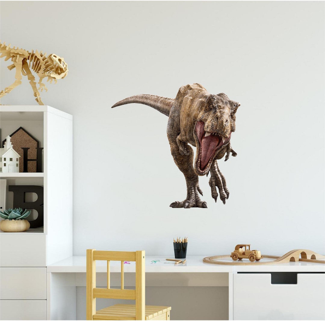 T-Rex Dinosaur Jumping out of wall. 3D Graphic Wall Decal Sticker. Pee –  StickerBrand