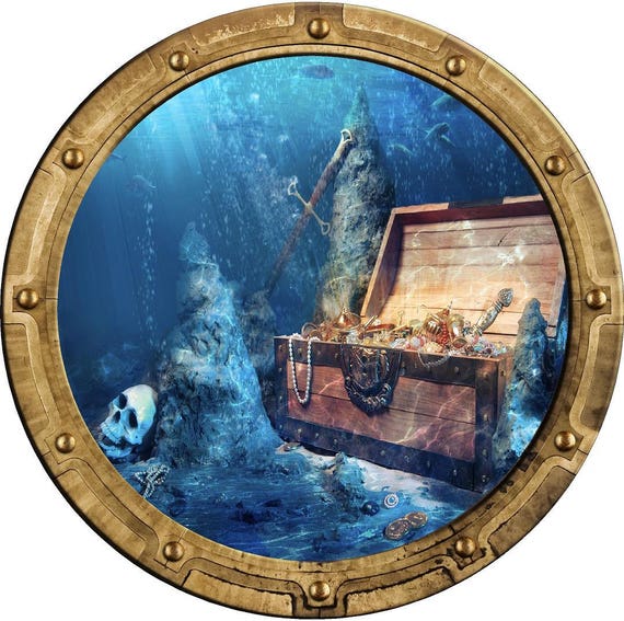 Sunken Ship Ocean Themed Porthole Window Wall Decals Ocean Underwater 3D Vinyl
